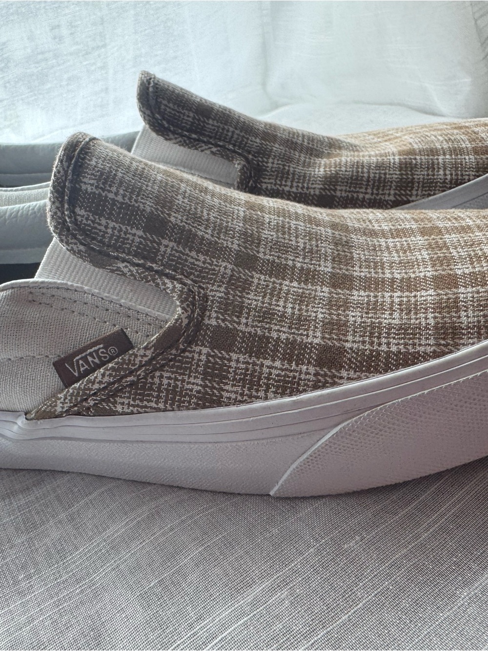 Vans Brown Plaid Slip-On Sneakers